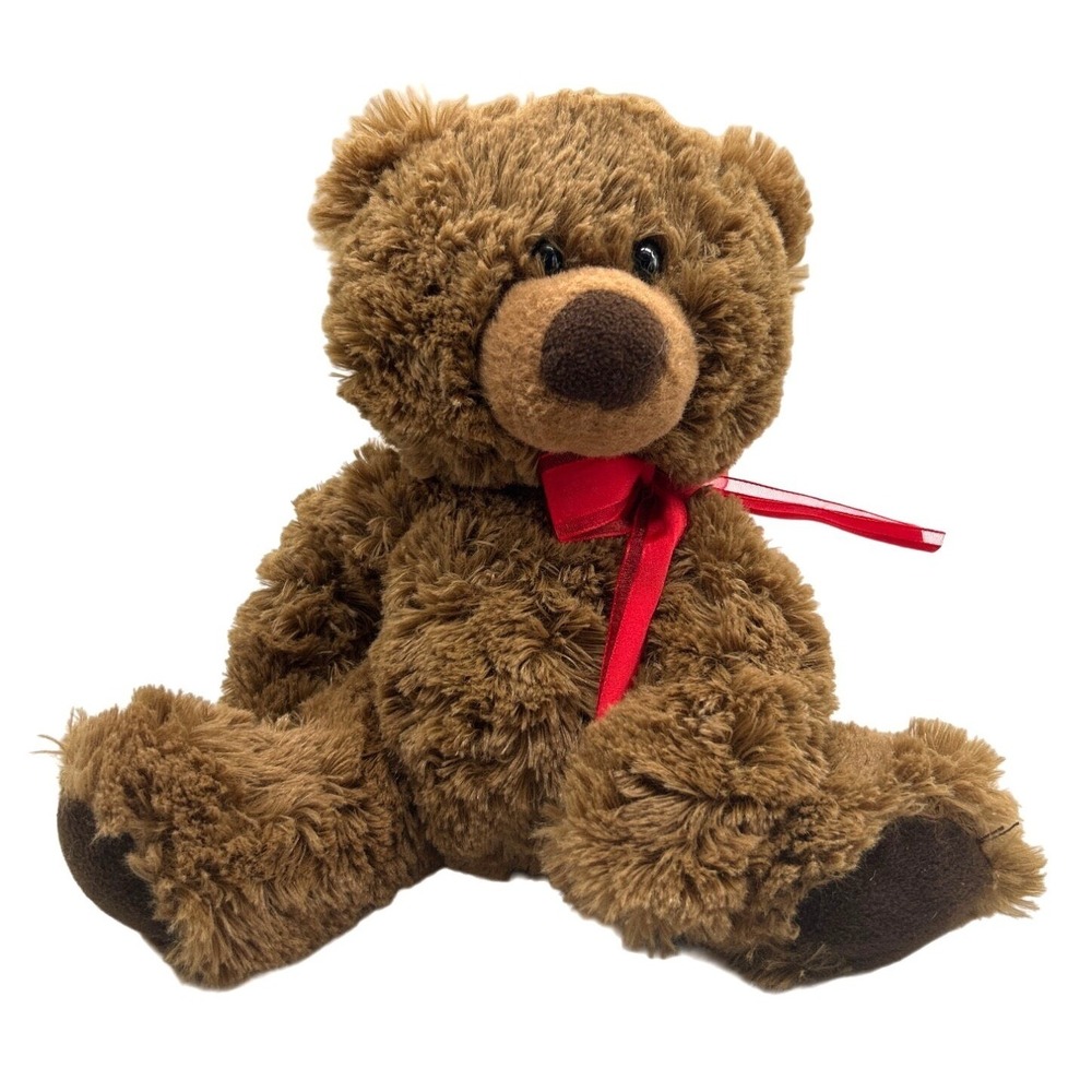 Aurora‎ World  Brown 10" Bear Coco 2018 Red Bow Black Glass Eyes Brown Nose